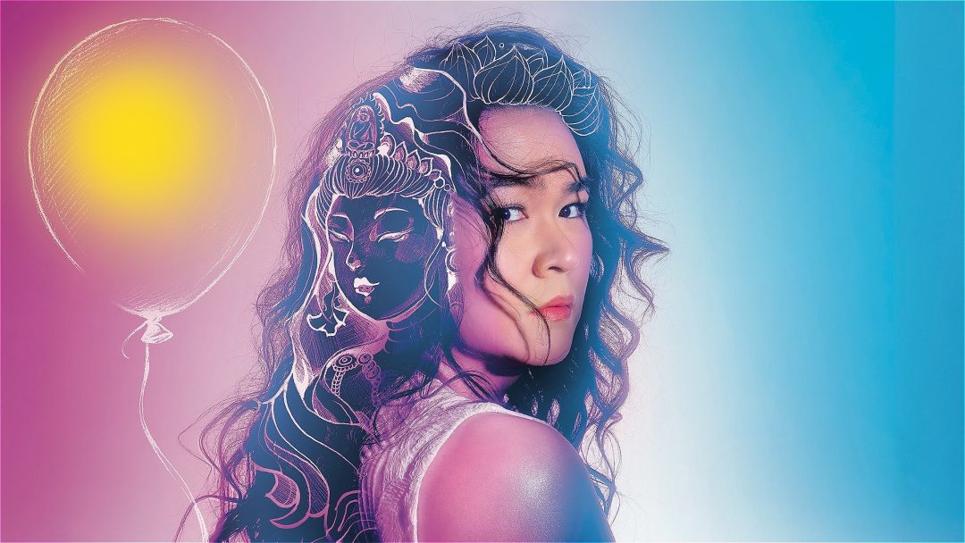 A colourful promotional image featuring a performer overlaid with intricate illustrations for the musical Legendary.