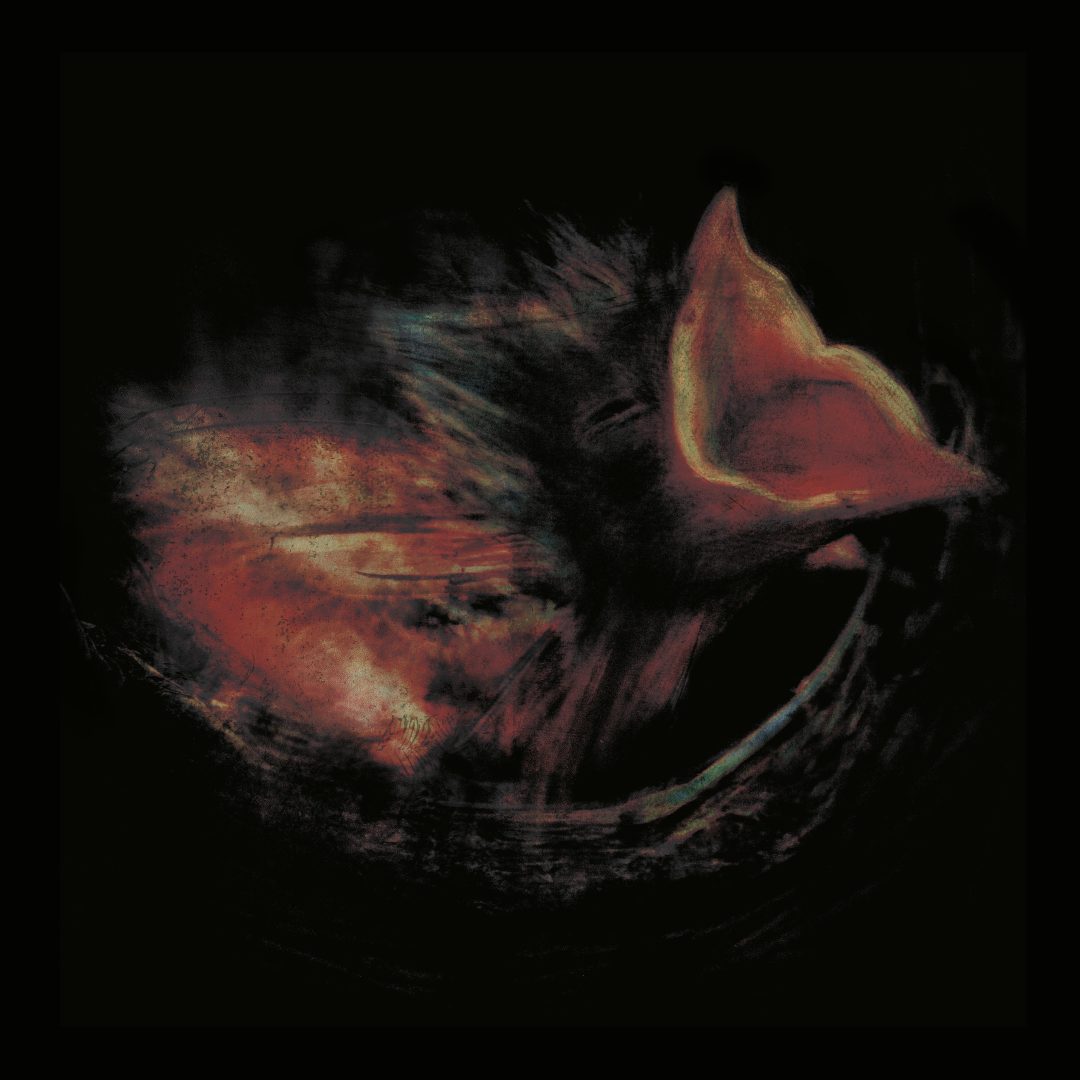 Abstract album cover artwork for Gurriers' record Nobody's Coming To Save You, featuring a glowing, reddish embryonic form nestled within a dark, chaotic structure.