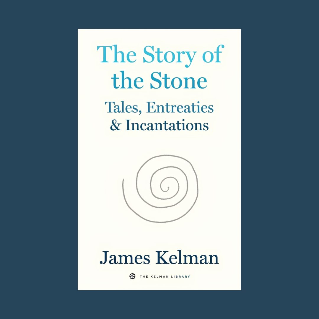 Book cover for James Kelman's short fiction collection The Story of the Stone featuring a grey spiral graphic.